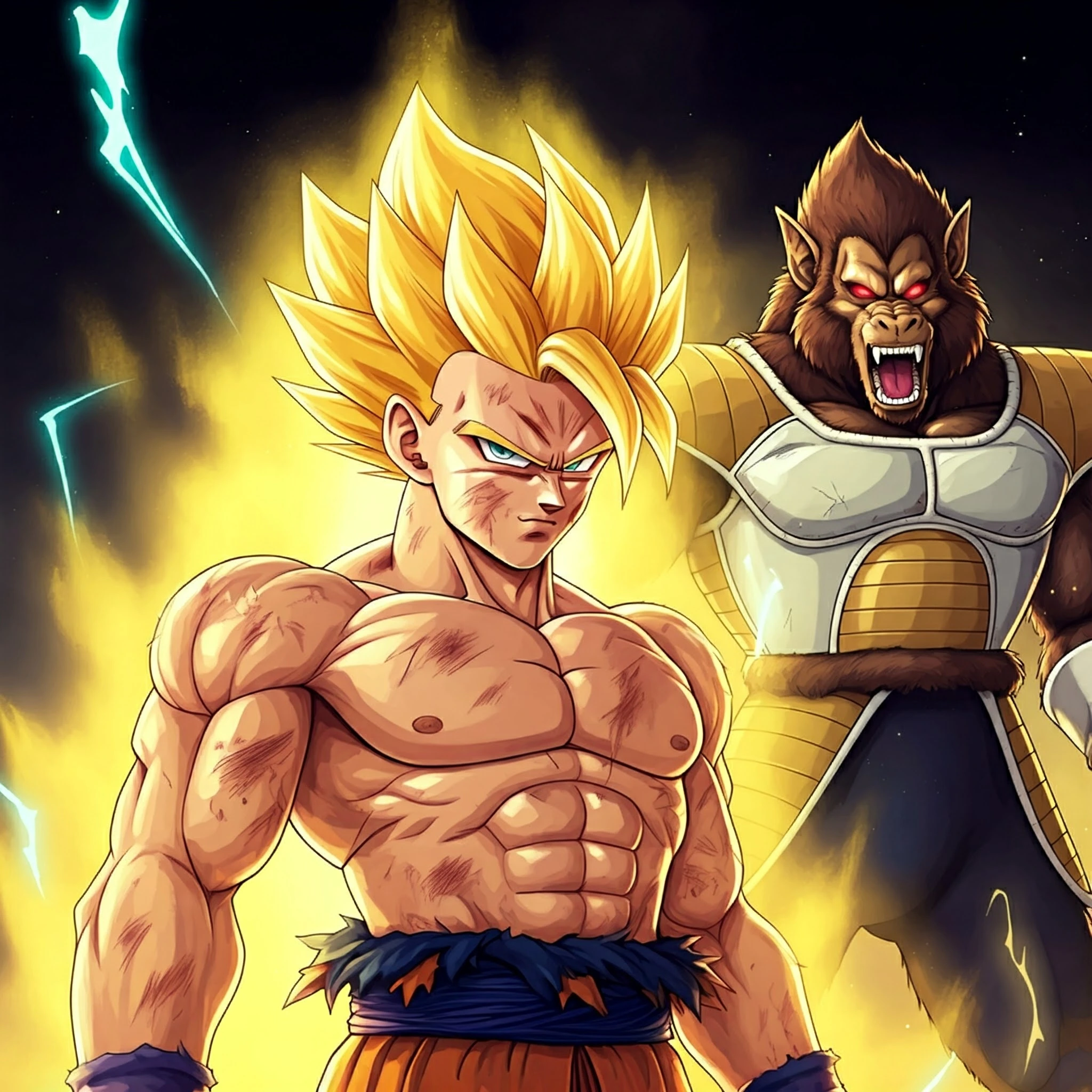 Super Saiyan Goku vs. Great Ape Vegeta!